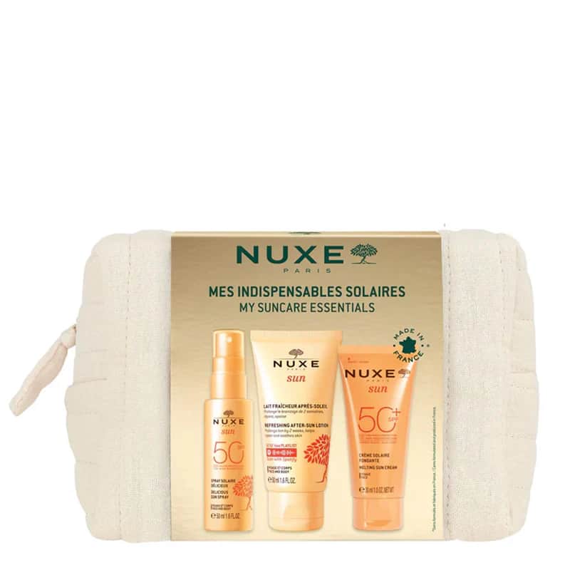 Nuxe Sun Neceser de Viaje Mis Esenciales (Crema Solar SPF50 30ml + Spray Solar SPF50 50ml + Leche Frescura 50ml)